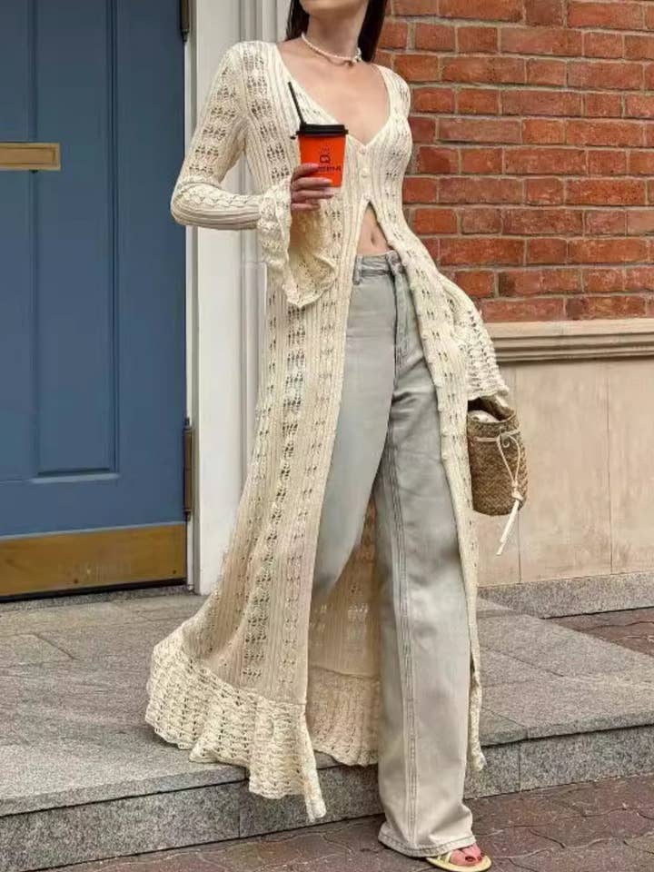 Damen Eyelet Rüschen-Saum Strickkleid SKT41062 für den Großhandel von Sweetkama