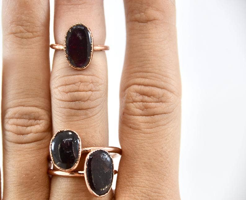 Daddy Daughter Jewelry - Wholesale Single Stone/Solitaire Ring - Red Garnet Chunky Copper Ring | January Birthstone Ring |9