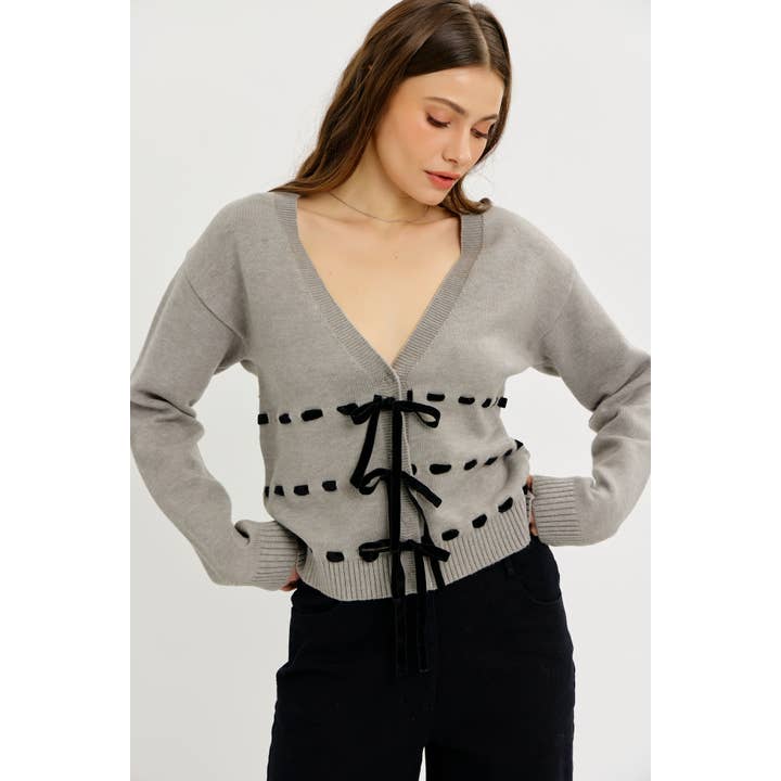 SOFT FEMININITY TO LIFE VELVET BOW DETAIL CARDIGAN for wholesale by idem ditto