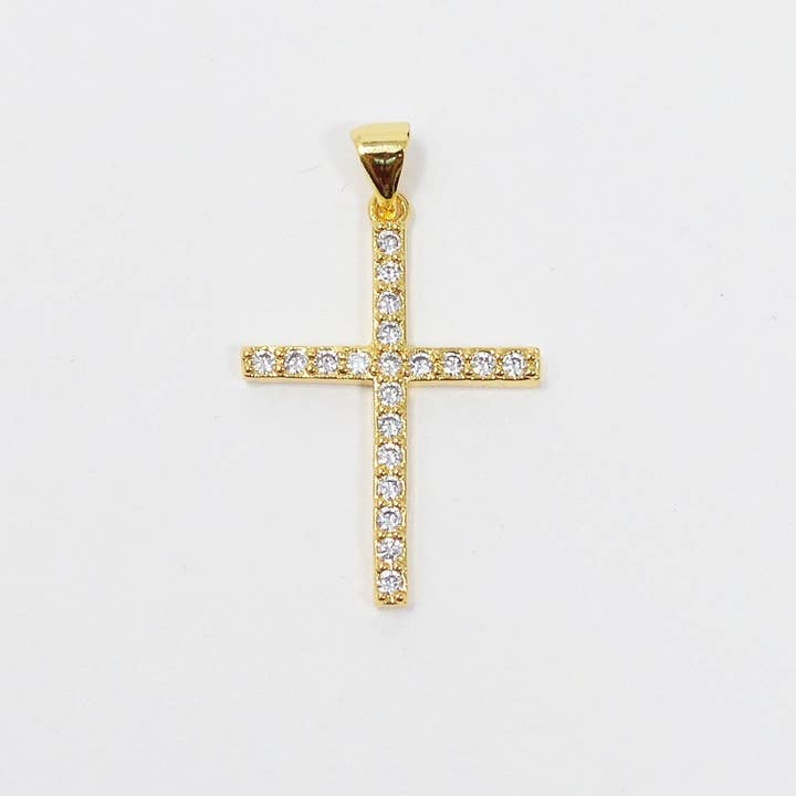 Classic 24K Gold Filled Cross Pendant Micro Pave Charm Cz Religious Jewelry Making J-928 for wholesale by Aim Eternal