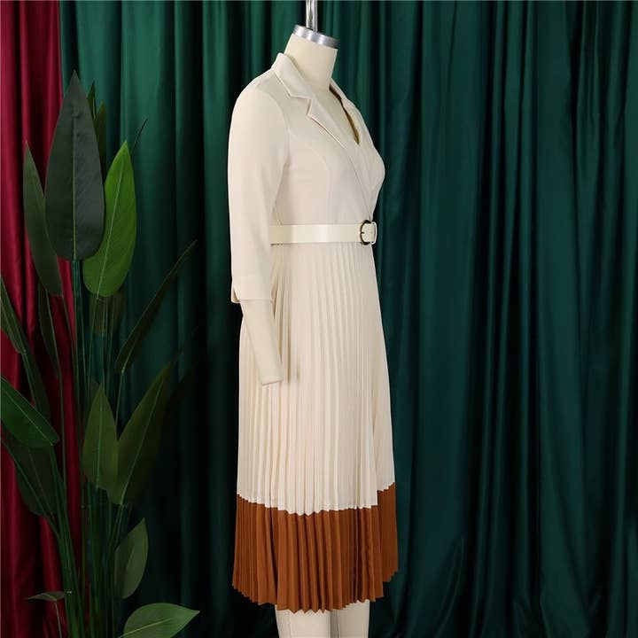 Sheer Trend - Wholesale Dress - Women's - Stylish OL Pleated Dress With Suit Collar4