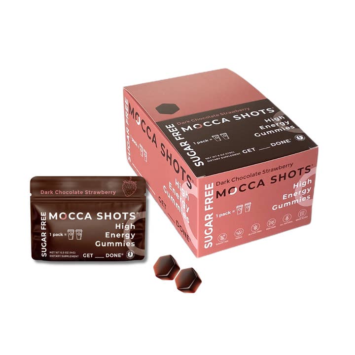 Seattle Gummy Company - Vente Supplément oral/vitamine - Bonbons gélifiés Mocca Shots Energy SANS SUCRE | Paquet de 12, fraises3