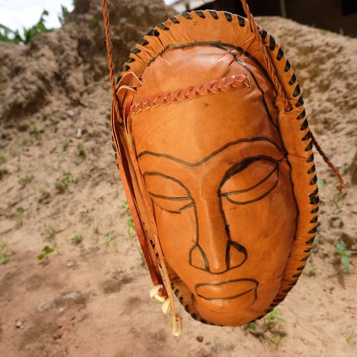 BATIK BOUTIK – wholesale Crossbody bag – Women's – BROWN LEATHER BAG AFRICAN MASK HOME DECOR ACCESSORY GENUINE LEATHER GIFT1