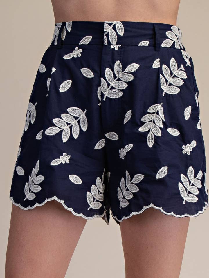 High Waist Embroidery Scallop Hem Shorts for wholesale by Glam