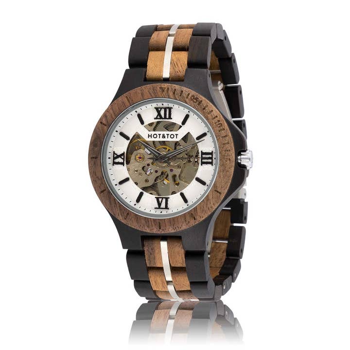 NOYER MOTUS | Walnut Wood watch for men | Automatic | Silver for wholesale by HOT&TOT