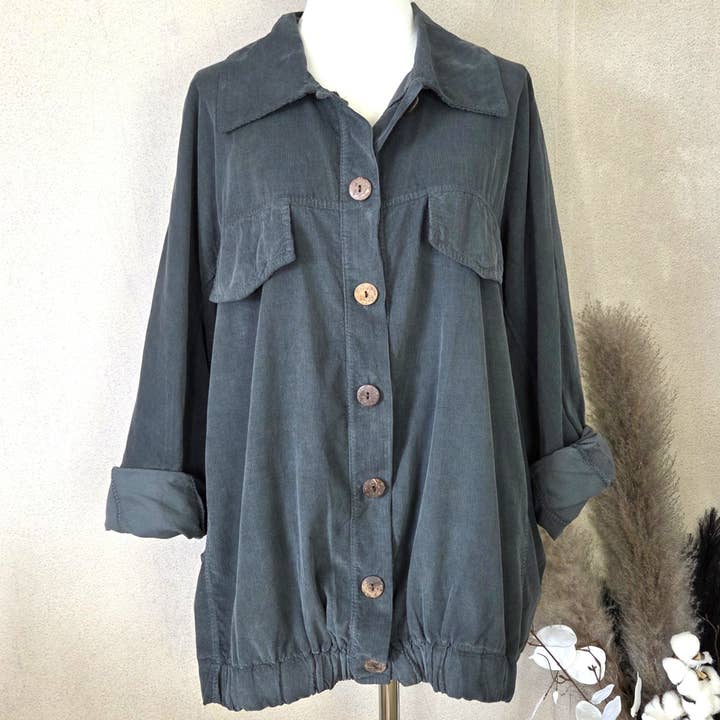 Tempest Designs - Wholesale Jacket - Women's - Oversized fine knit cord button down jacket with batwing arms and elasticated hem2