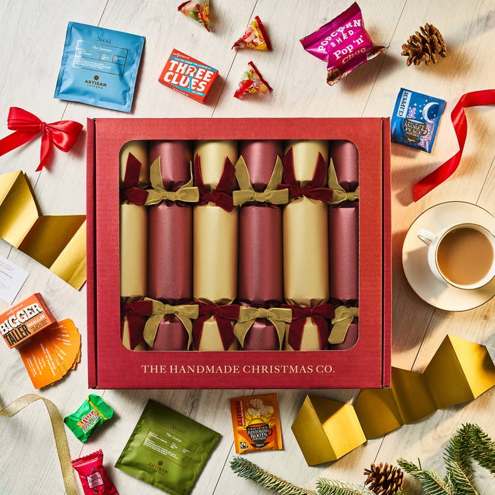 Crimson & Gold - Cracker di Natale di Lusso Fatti a Mano (6 pezzi) per la vendita all'ingrosso da parte di The Handmade Christmas Co.