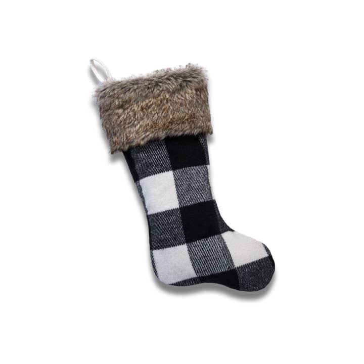 Gigi Seasons - Wholesale Holiday Stocking - Cabin Blanket Christmas Stocking in Black and White