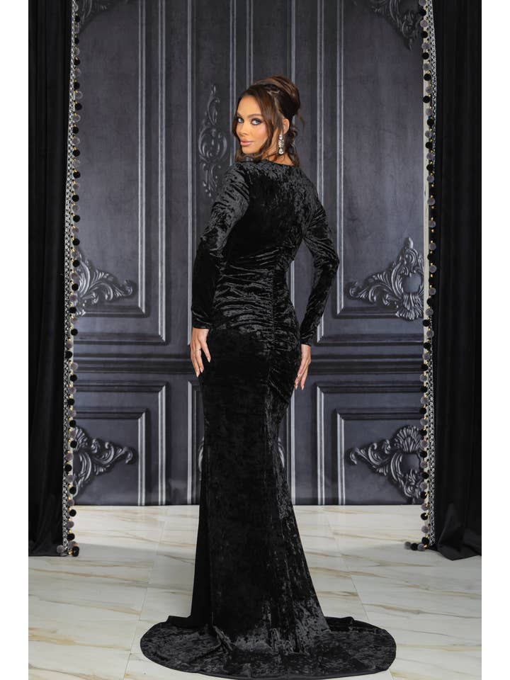 RICARICA INC. - Wholesale Dress - Women's - 7213-XL ONLY SOLID CRUSHED VELVET LONG SLEEVE MAXI DRESS9