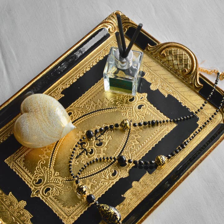 Via Graceffo - Wholesale Decorative tray - Florentine Carved Rectangle Tray with Handles, M or L, Made in Italy3