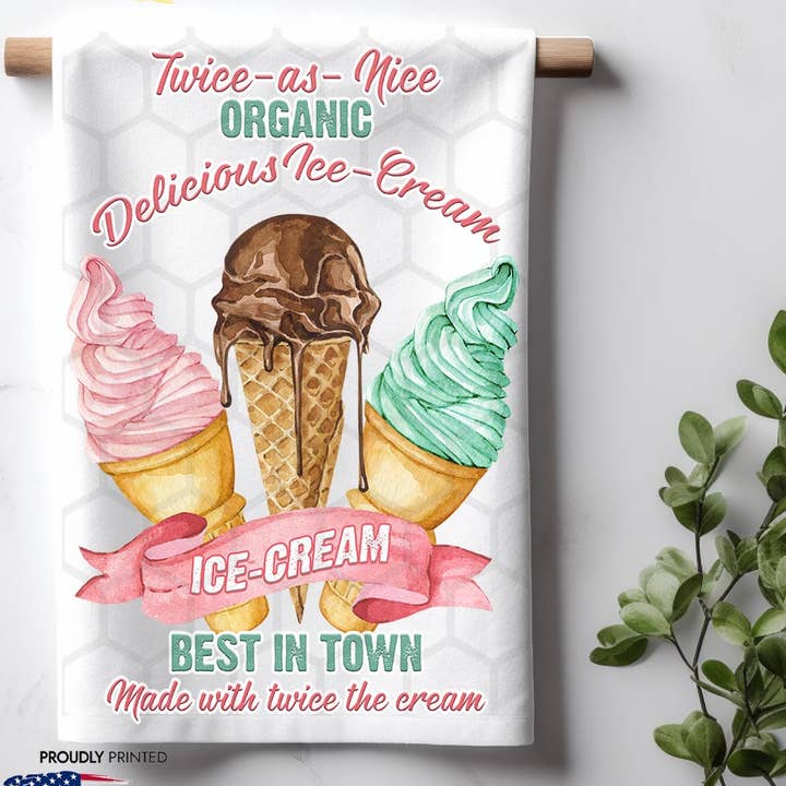 Twee keer zo lekker heerlijk ijs, moderne keukenhanddoek voor wholesale door ADDLE iNK