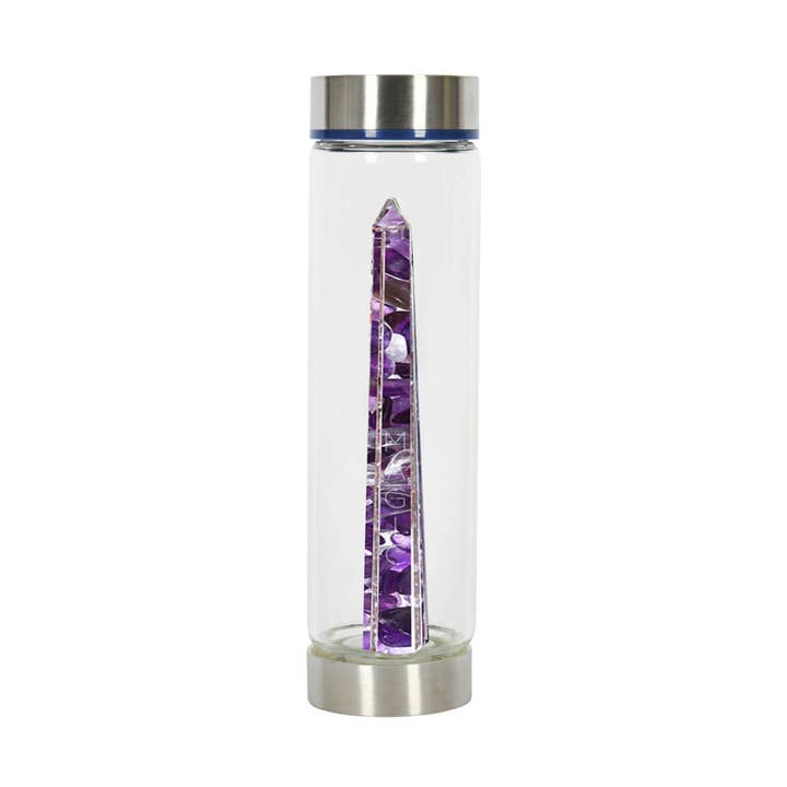 The Psychic Tree - Wholesale Water Bottle - Crystal Water Bottle (Glass) - Amethyst & Clear Quartz0
