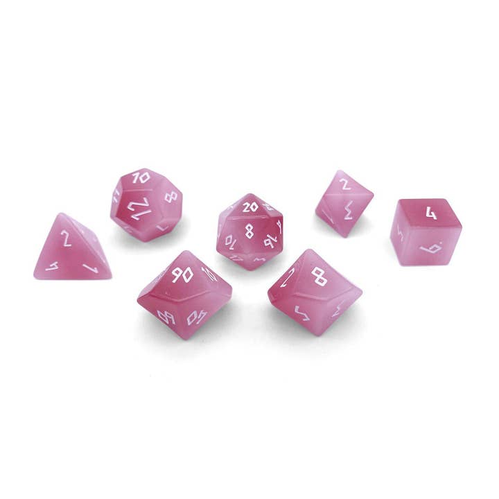 Pink Cats Eye - 7 Piece RPG Set Glass Dice for wholesale by Norse Foundry