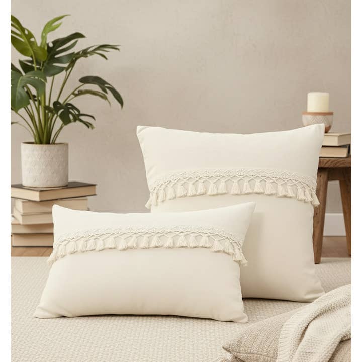 Boho Tassel Throw Pillow 18"x18" with Insert Home Decor for wholesale by FLUFFERY