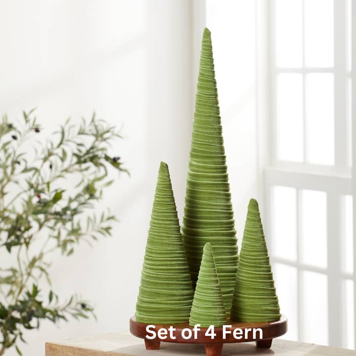 Your Heart's Content - Wholesale Decorative Tabletop Object - Cones Velvet Set of 4, Classic Minimalist Tree Decor, Mantel19