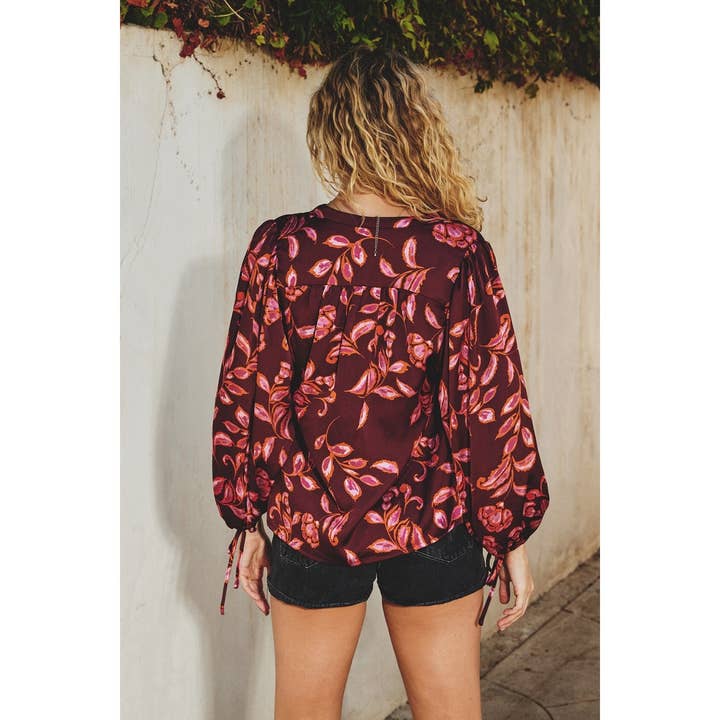 RUBY WINE Sangria Balloon Sleeve Blouse (1) for wholesale on Faire