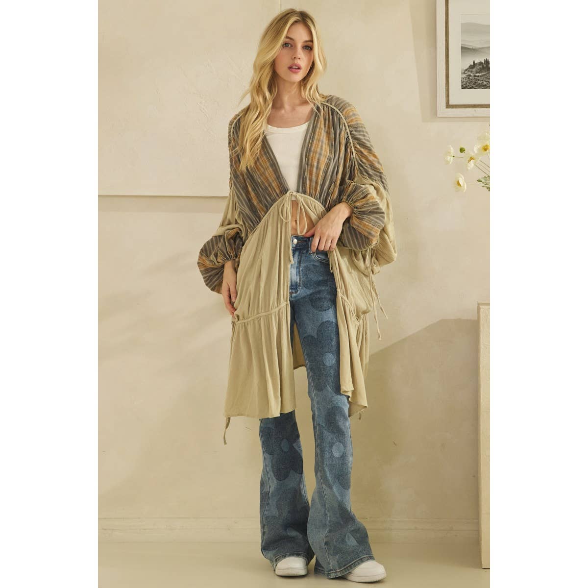 Oli&Hali - Wholesale Cardigan - Women's - WASHED FRONT TIE DRAWSTRING CLOSURE DUSTER6