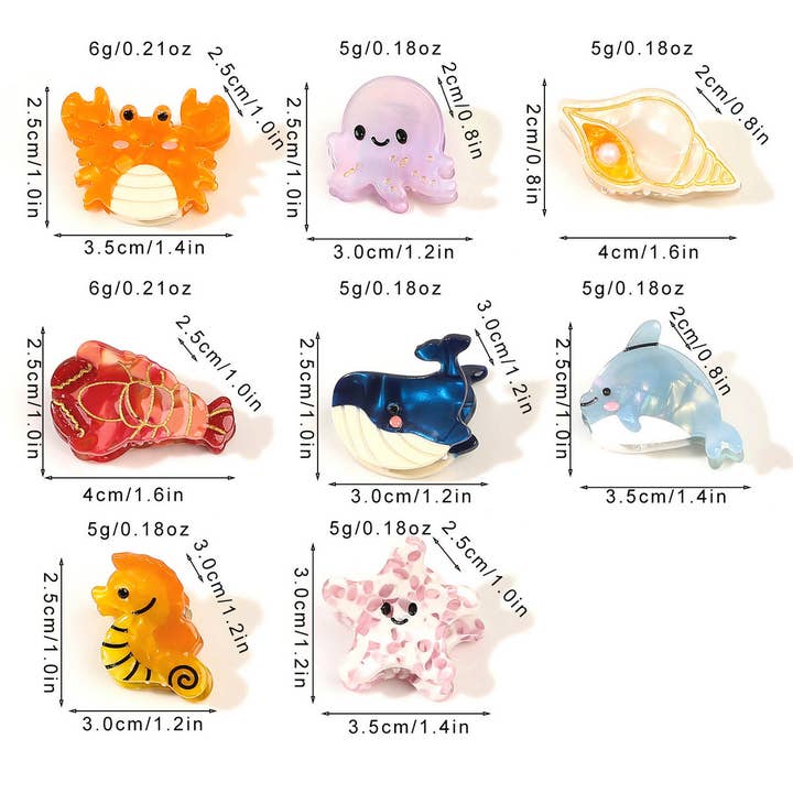 ACCITY - Wholesale Hair Clip - Women's - CUTE OCEAN STARFIS,SEA SNAIL SMALL ACETATE HAIR CLAW CLIPS10