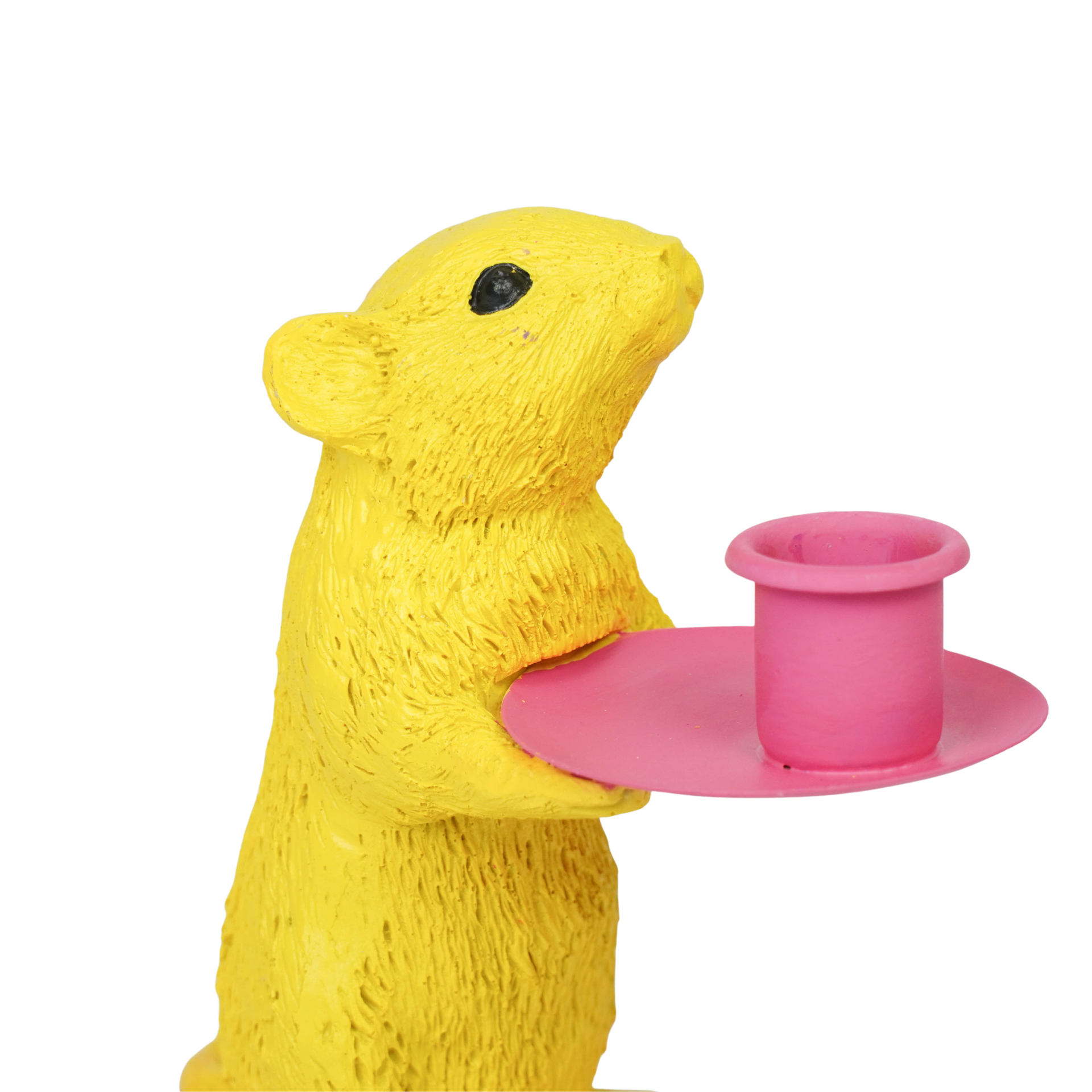 Housevitamin bv – wholesale Candle holder – Candle holder - Mouse - Polyresin - Yellow/Pink - 8x10x17cm1