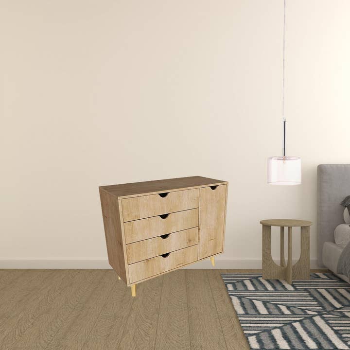 HomeRoots - Wholesale Cabinet - 35" Natural Solid Wood Four Drawer Combo Dresser