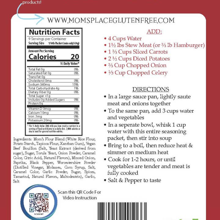 Mom's Place Gluten Free - Vente Mélanges d'épices séchées - Assaisonnement pour ragoût de bœuf sans gluten2
