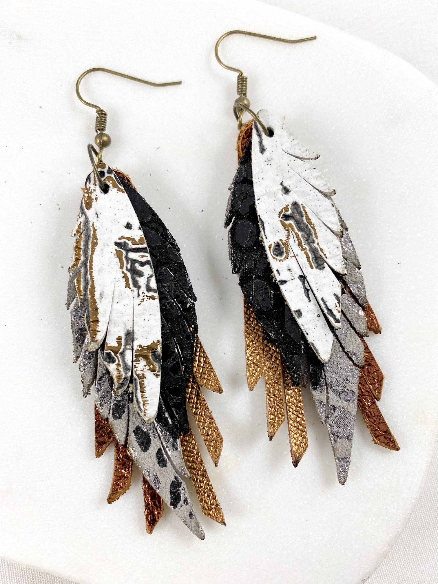Anabelle+Oak - Wholesale Dangle Earrings - Bronze & Gunmetal Mini Feathers | handmade leather earrings1