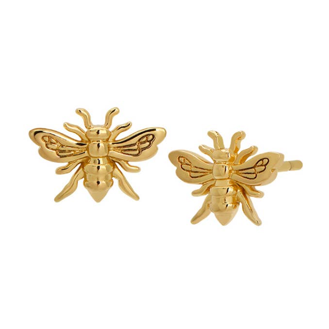 Honey Bee Stud Earrings in Gold for wholesale by The Land of Salt