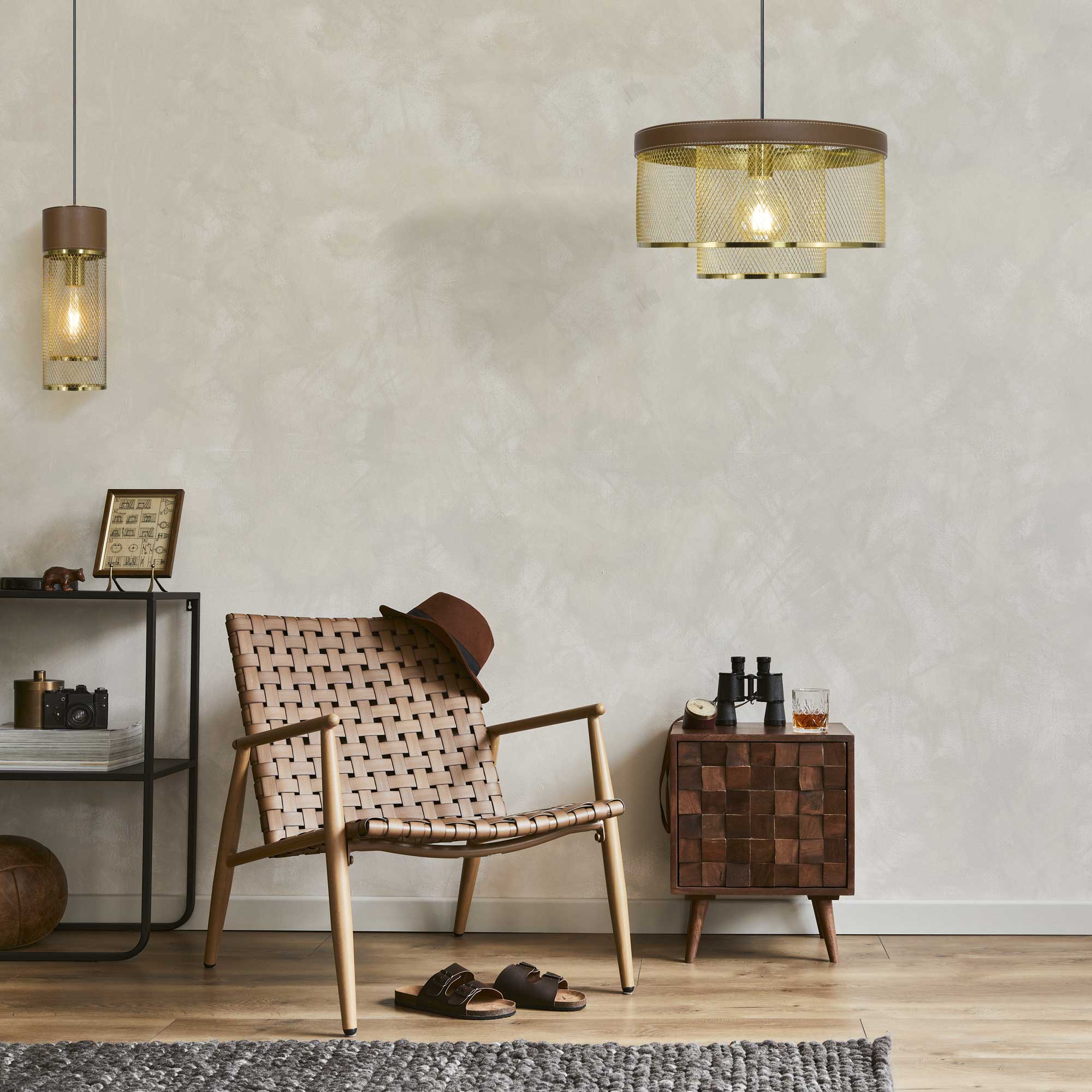 C-Création – wholesale Chandelier/hanging light – Acuero PM metal and faux leather suspension2