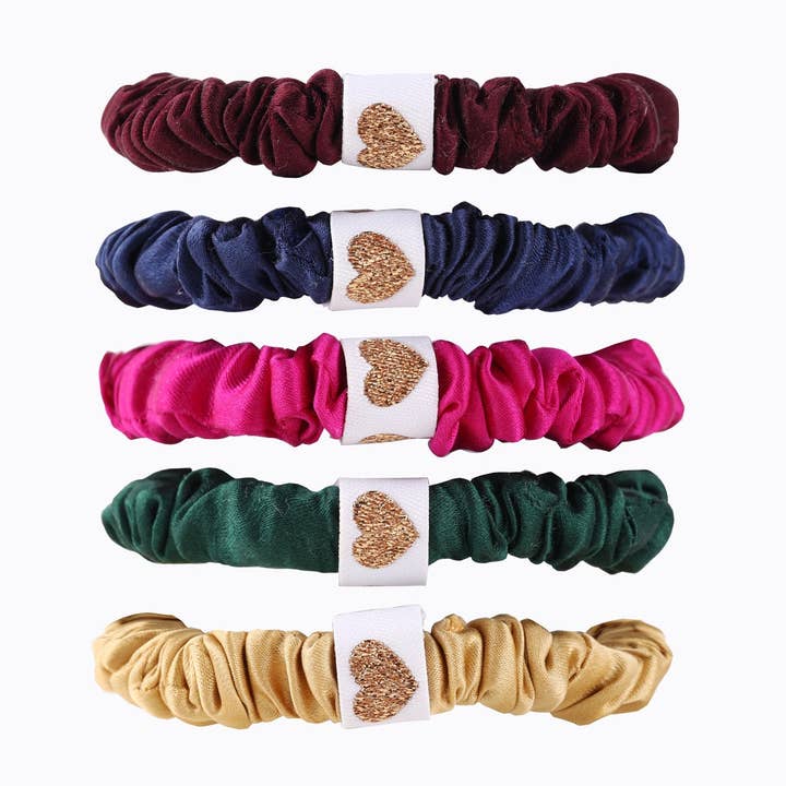 Bejeweled Skinny Silk Scrunchies for wholesale by Summer Silks NYC