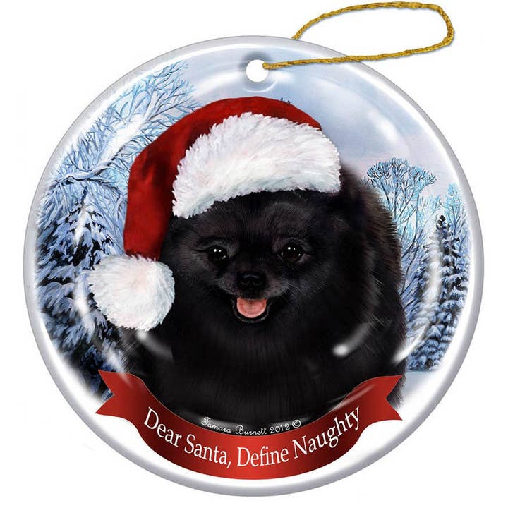 Pet Gifts USA, LLC – Engroshandel Pynt – Pomeranian (sort) Sant Hund Porcelæn Julepynt