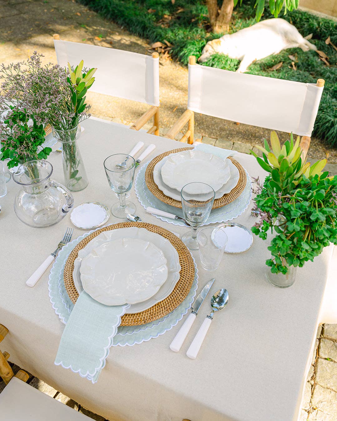 Mariaida Home - Vente Sets de table - Individuel Filipa, Vert d'Eau avec Blanc1