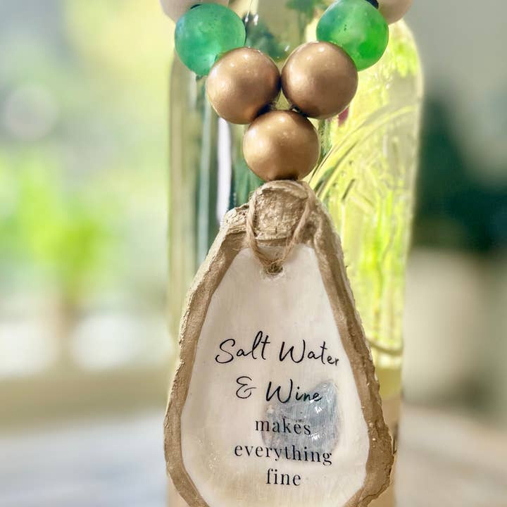 Coast and Cork - Wholesale Wine Charm - Saltwater & Wine Make Everything Fine - Beaded Bottle Charm