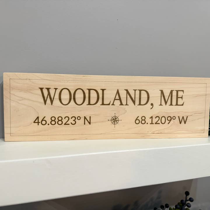 Creative Carpentry of Maine - Wholesale Plaque - Personalized Maple Plaque with City Name and Coordinates