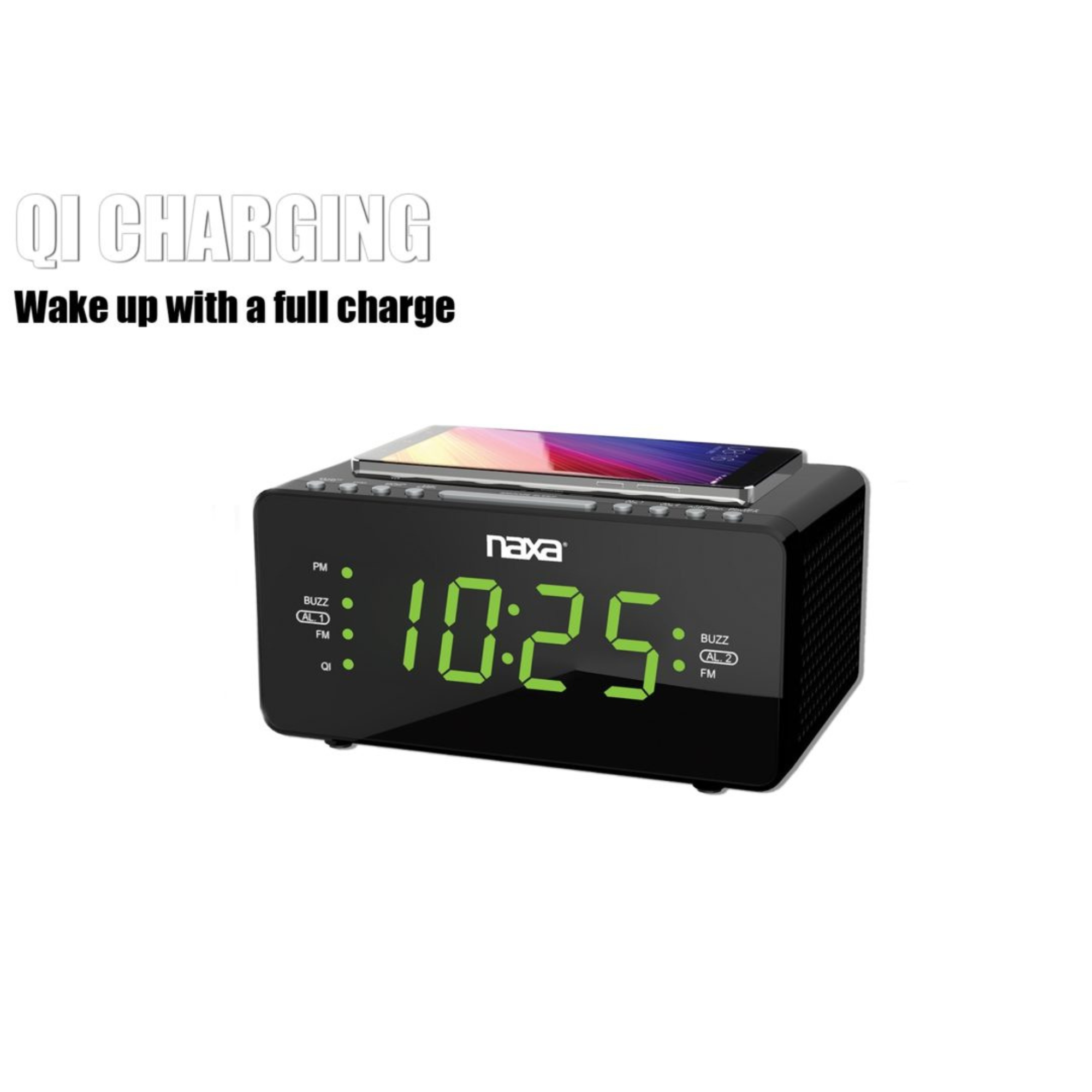 JupiterGear Home – wholesale Alarm clock – Naxa Dual Alarm Clock w Qi Wireless Charging & FM Radio2