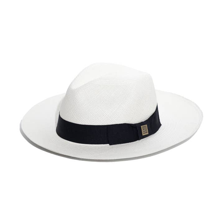 White Panama Hat | Blue Band with Bow for wholesale by LATITUDE ZERO GOODS