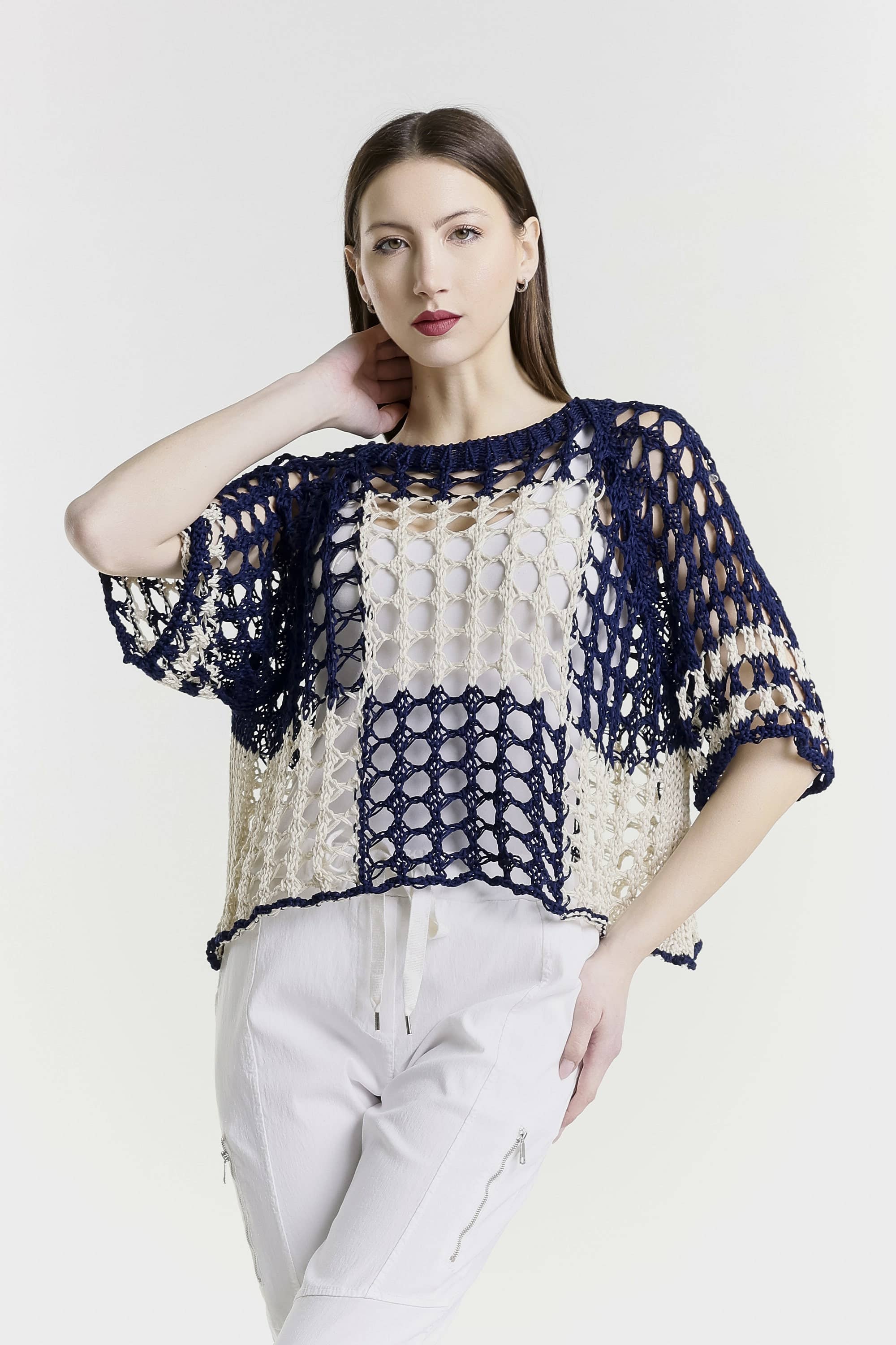 TINA Stephens Italy/Tees By Tina - Vendita all'ingrosso Maglione tricot - Donna - Doris Ballet Slv - Maglia quadrata bicolore (BQ906)20