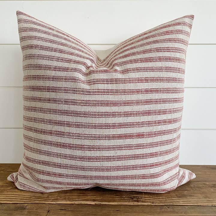 Linen & Ivory - Wholesale Throw Pillow Cover - HOLLY || Vintage Red Ticking Pillow Cover4