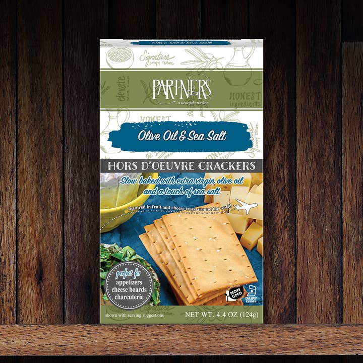 Olive Oil & Sea Salt Hors d'Oeuvre Crackers for wholesale by Partners Crackers