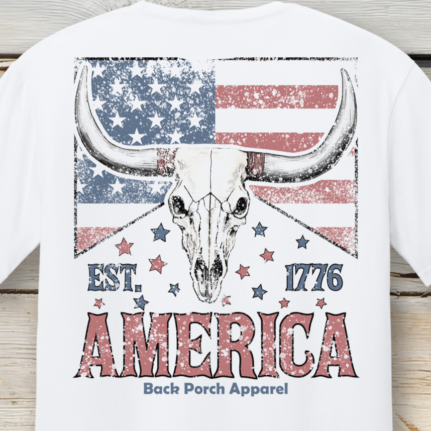Turnmeyers - Wholesale Screen Printed T-Shirt - Unisex - America Longhorn Short Sleeve T-Shirt2