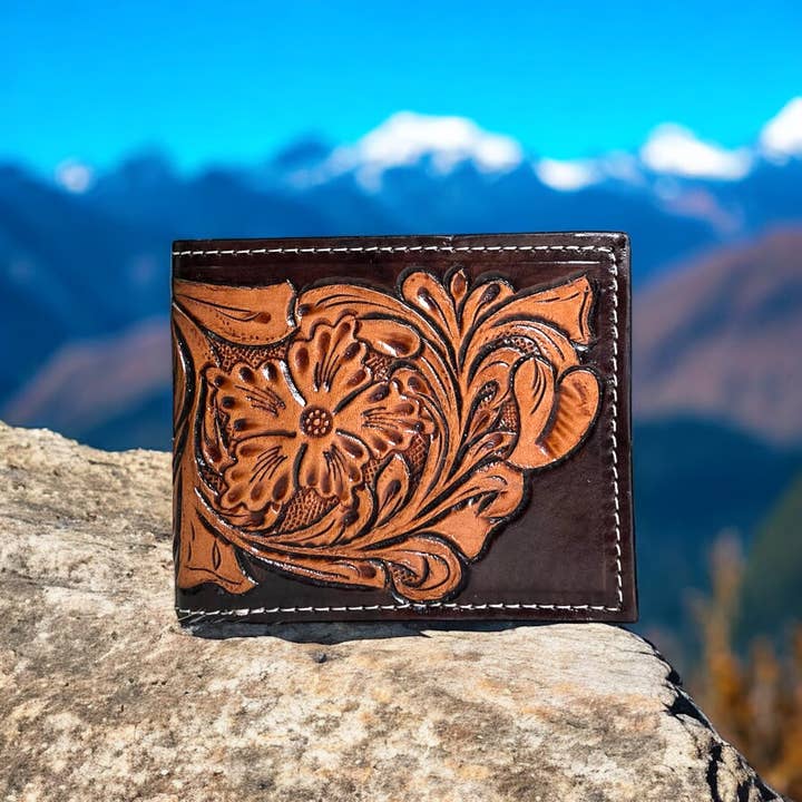Western Linens - Venta al por mayor Cartera - Hombre - Cartera de hombre de cuero repujado Bloom