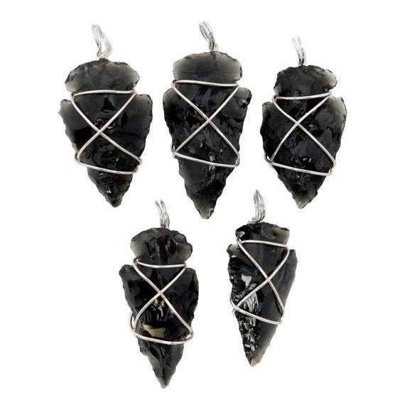 Rock Paradise – wholesale Spiritual stone/crystal – Crystal Black Obsidian Arrowhead Silver Tone Wire Wrapped4
