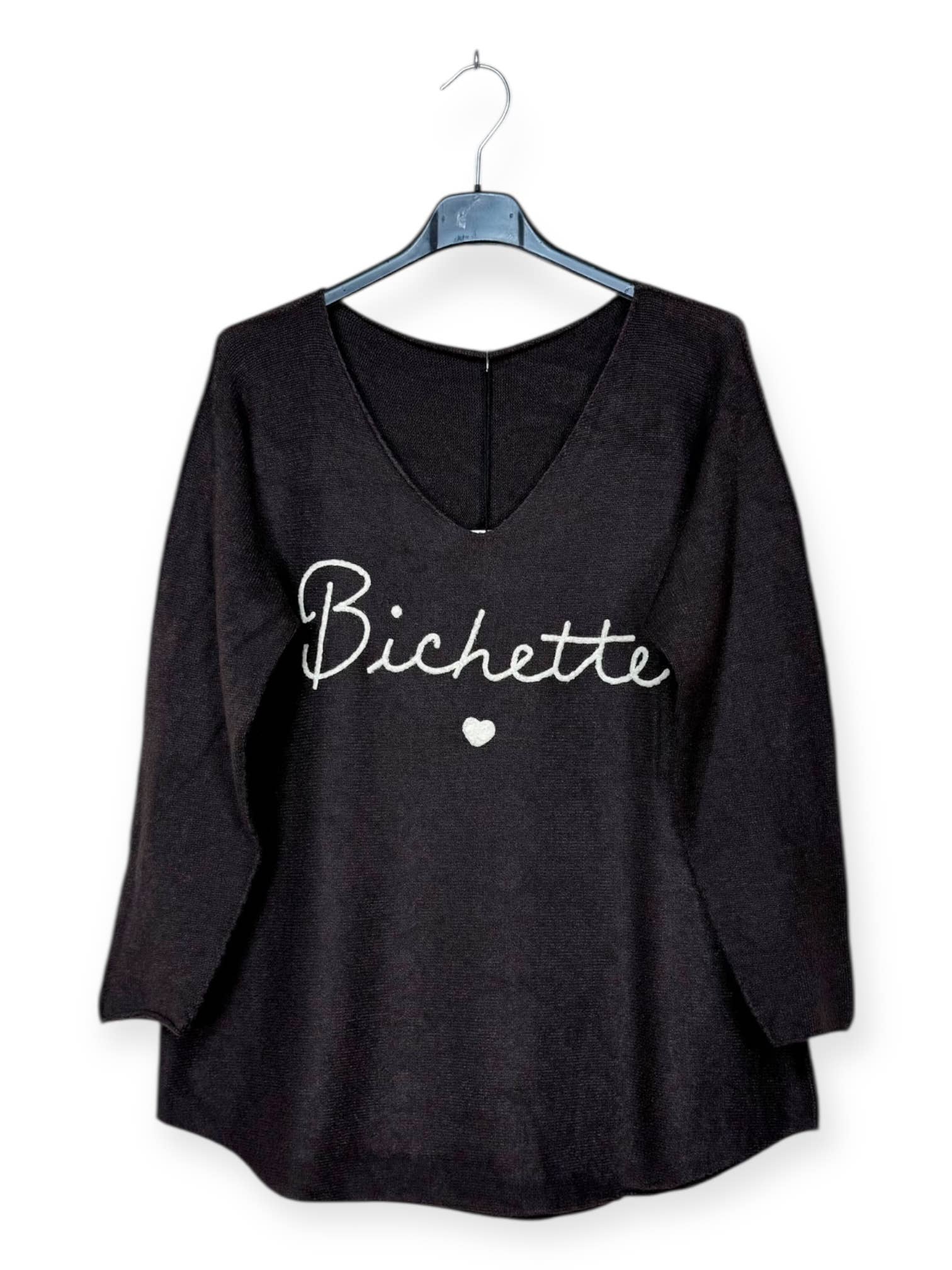 Lucky Nana - Wholesale Knit Sweater - Women's - AH 3167 - V-Neck Sweater with Bichette Flocking26