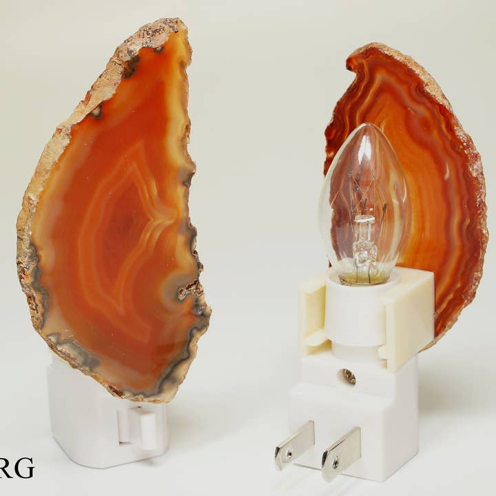 QTY 1 - Red Agate Nightlights with Bulb and Switch for wholesale by Crystal River Gems LLC