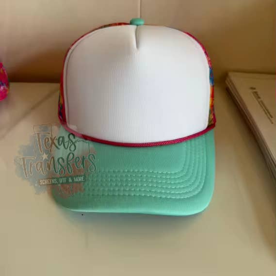 Texas Transfers - Wholesale Trucker hat – Unisex - Mint Floral Mesh Trucker Hat1