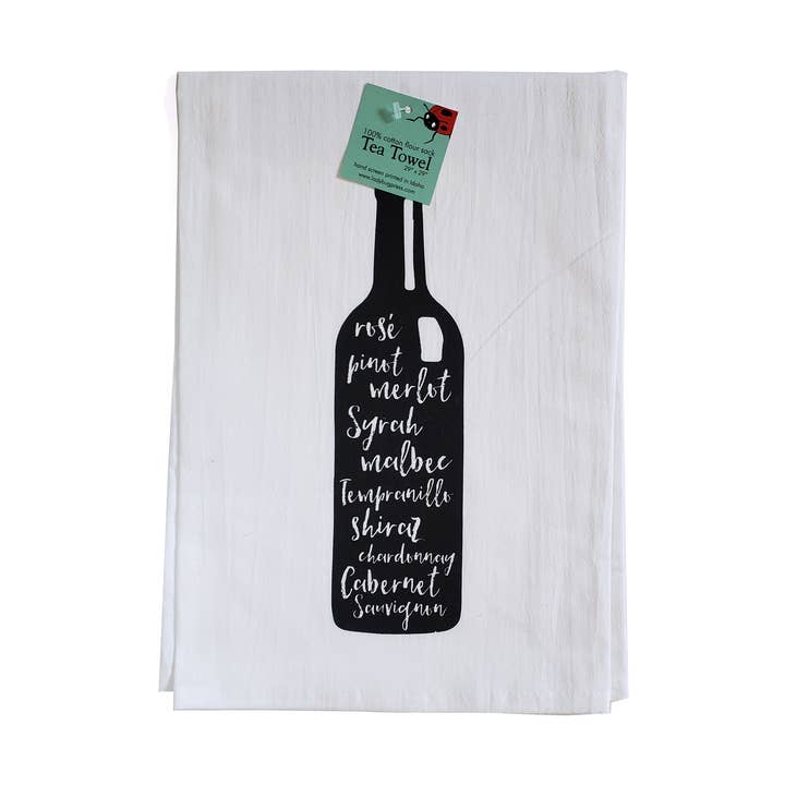 Wine Bottle Tea Towel for wholesale by Ladybug Press