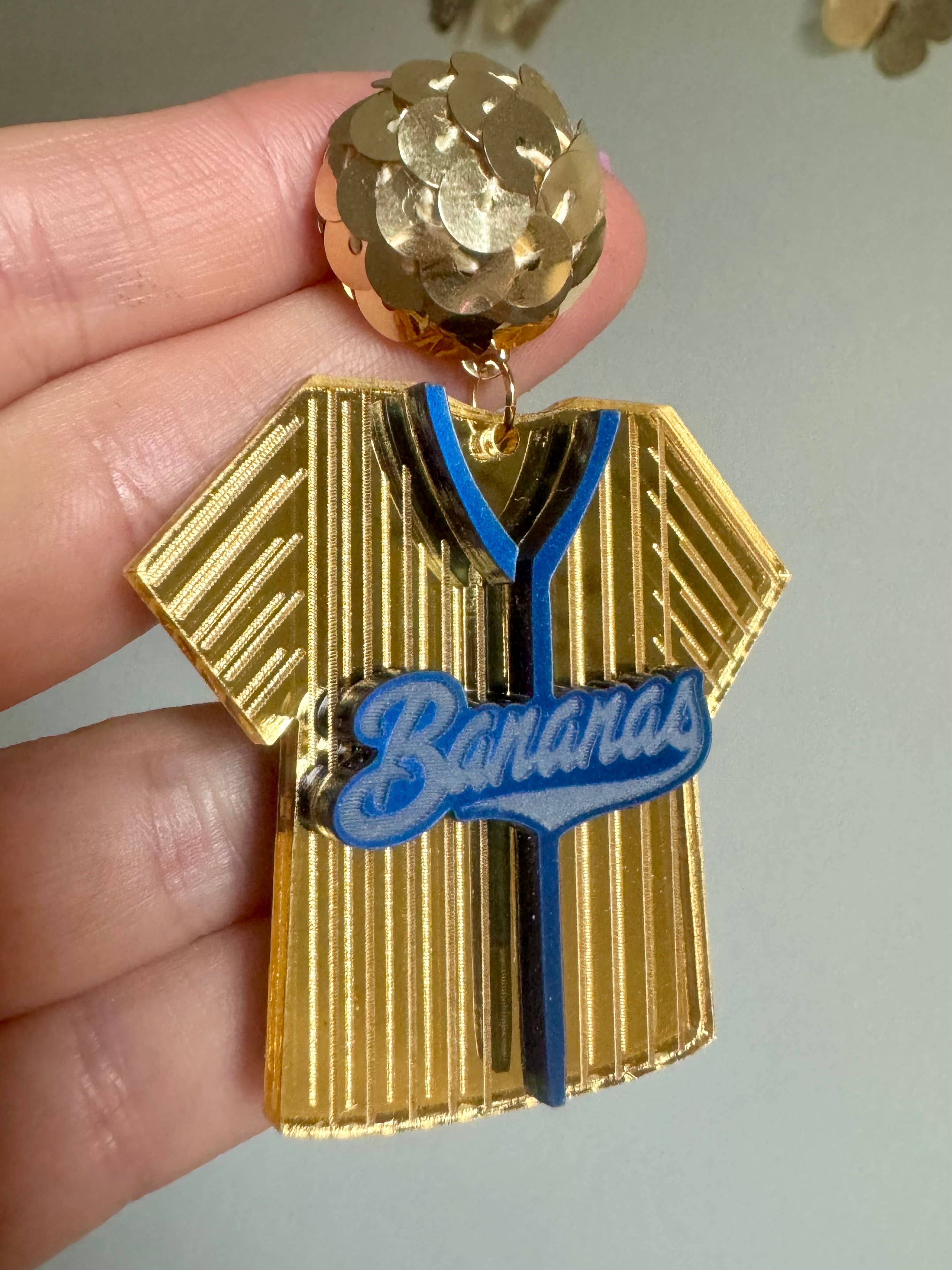 Louie Love - Wholesale Dangle Earrings - Bananas Acrylic Baseball Jersey Earrings3