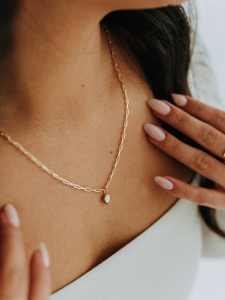 Lil' Puff Heart + Paperclip Necklace for wholesale by Sydney Rose Co.