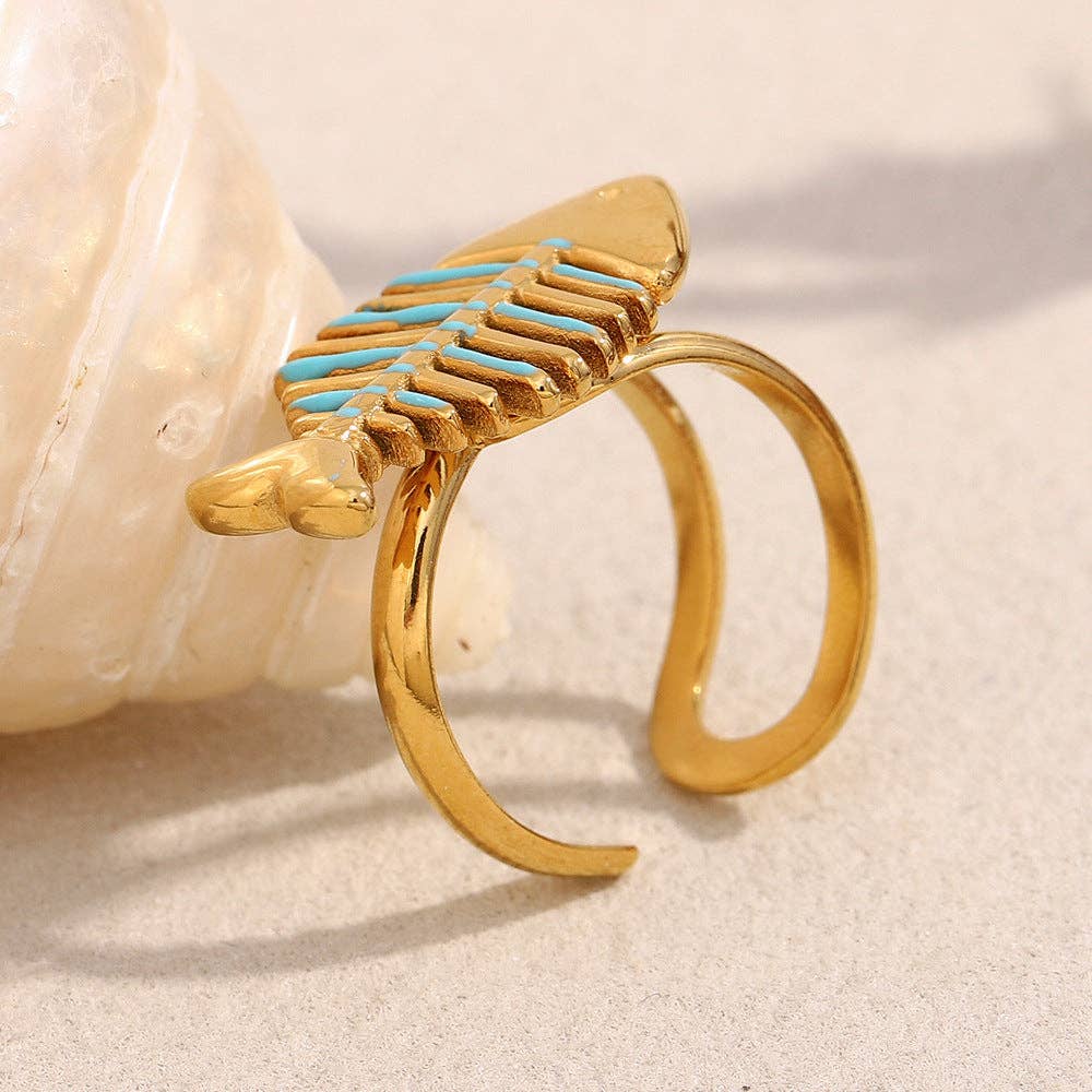 Revelari - Wholesale Cocktail/Statement Ring - 18K Gold Plated Stainless Steel Fish Bone Adjustable Ring2
