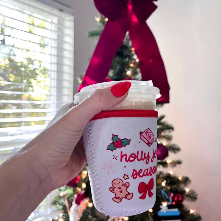 Illie Millie Designs - Wholesale Drink Huggers & Koozies - Holly Jolly Season Coffee Sleeve- 16oz Drink Koozie 5
