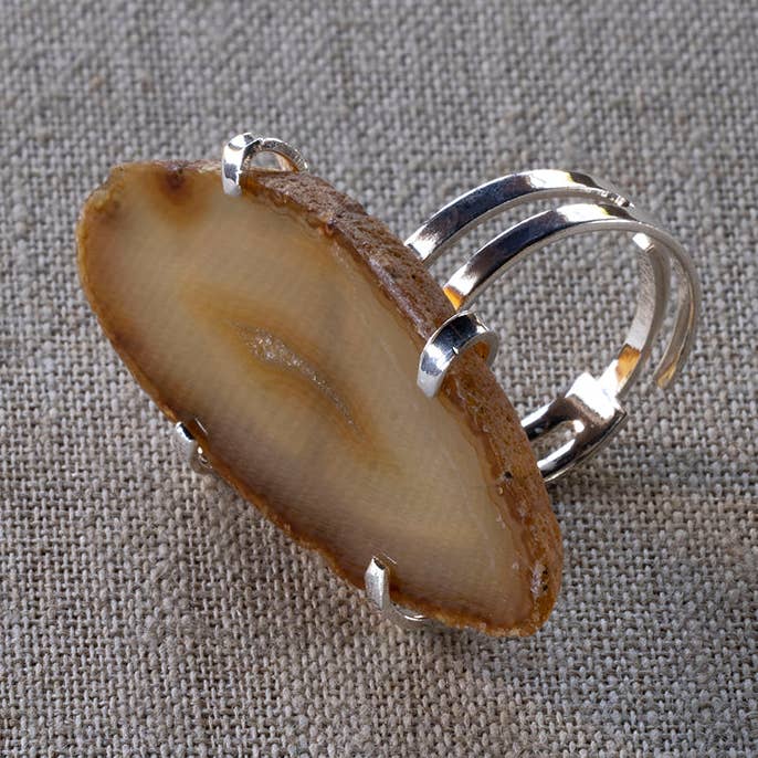 Agate Slice Ring Silver for wholesale by Blue Ocean Traders